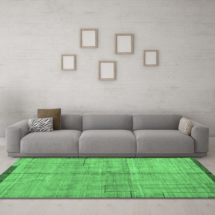 Machine Washable Abstract Emerald Green Modern Area Rugs in a Living Room,, wshabs4946emgrn