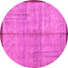 Round Machine Washable Abstract Pink Modern Rug, wshabs4946pnk