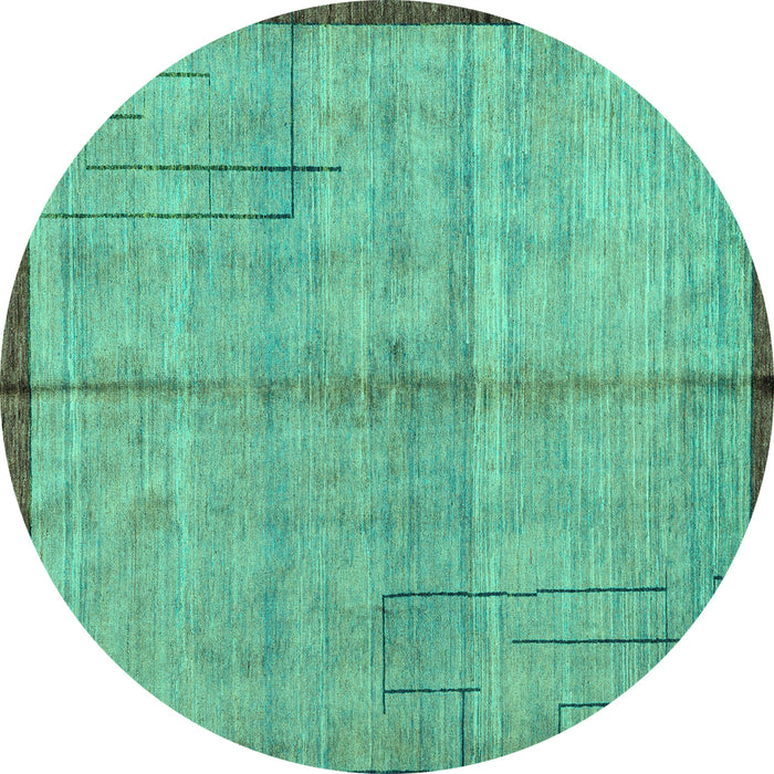 Round Machine Washable Abstract Turquoise Modern Area Rugs, wshabs4946turq