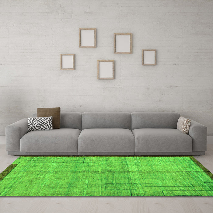 Machine Washable Abstract Green Modern Area Rugs in a Living Room,, wshabs4946grn