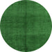 Round Machine Washable Abstract Emerald Green Modern Area Rugs, wshabs4947emgrn