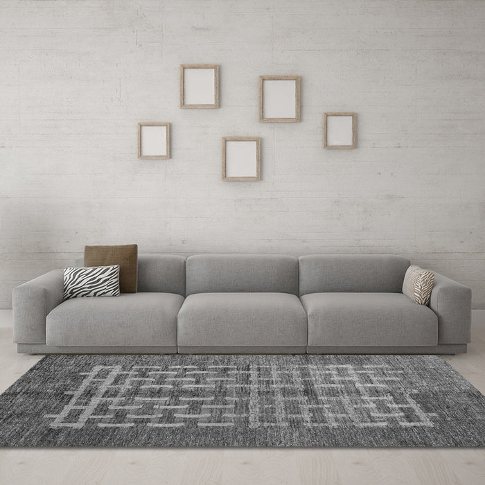 Machine Washable Abstract Gray Modern Rug in a Living Room,, wshabs4948gry