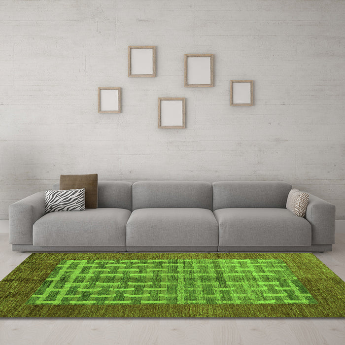 Machine Washable Abstract Green Modern Area Rugs in a Living Room,, wshabs4948grn