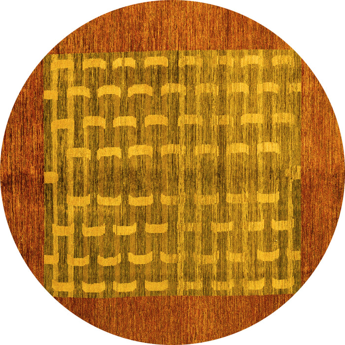 Round Machine Washable Abstract Yellow Modern Rug, wshabs4948yw