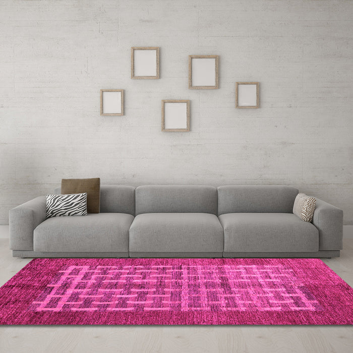 Machine Washable Abstract Pink Modern Rug in a Living Room, wshabs4948pnk