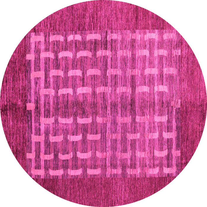 Round Machine Washable Abstract Pink Modern Rug, wshabs4948pnk