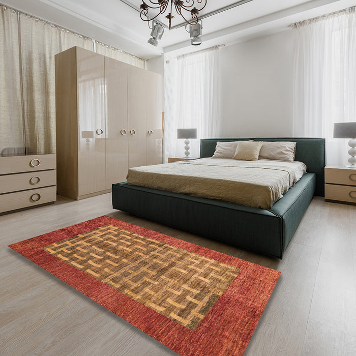 Machine Washable Abstract Orange Rug in a Bedroom, wshabs4948