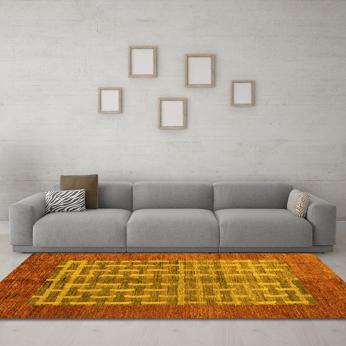 Machine Washable Abstract Yellow Modern Rug in a Living Room, wshabs4948yw