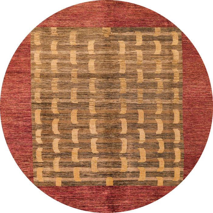 Round Machine Washable Abstract Orange Rug, wshabs4948