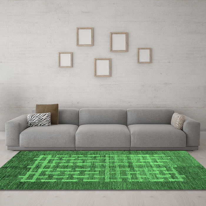 Machine Washable Abstract Emerald Green Modern Area Rugs in a Living Room,, wshabs4948emgrn