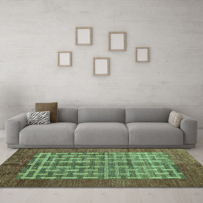 Machine Washable Abstract Turquoise Modern Area Rugs in a Living Room,, wshabs4948turq