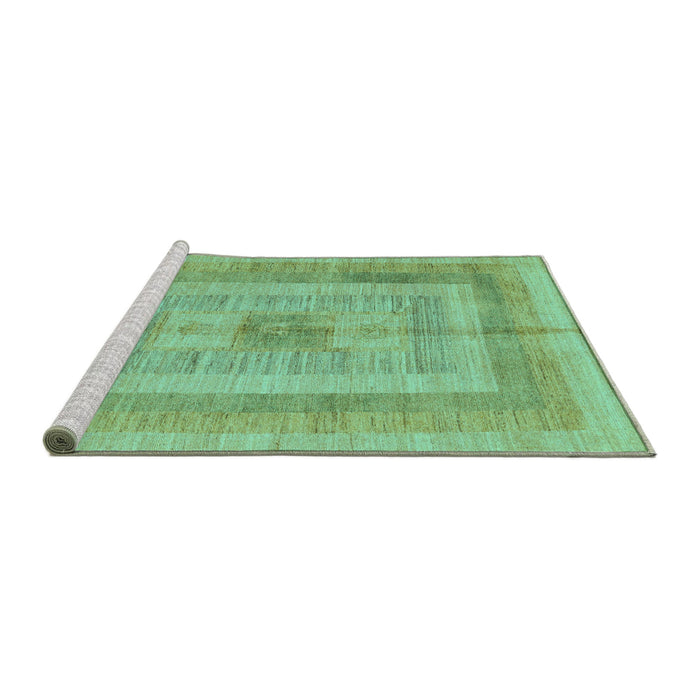 Sideview of Machine Washable Abstract Turquoise Modern Area Rugs, wshabs4949turq