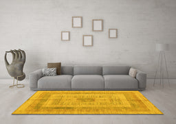 Machine Washable Abstract Yellow Modern Rug in a Living Room, wshabs4949yw