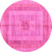 Round Machine Washable Abstract Pink Modern Rug, wshabs4949pnk