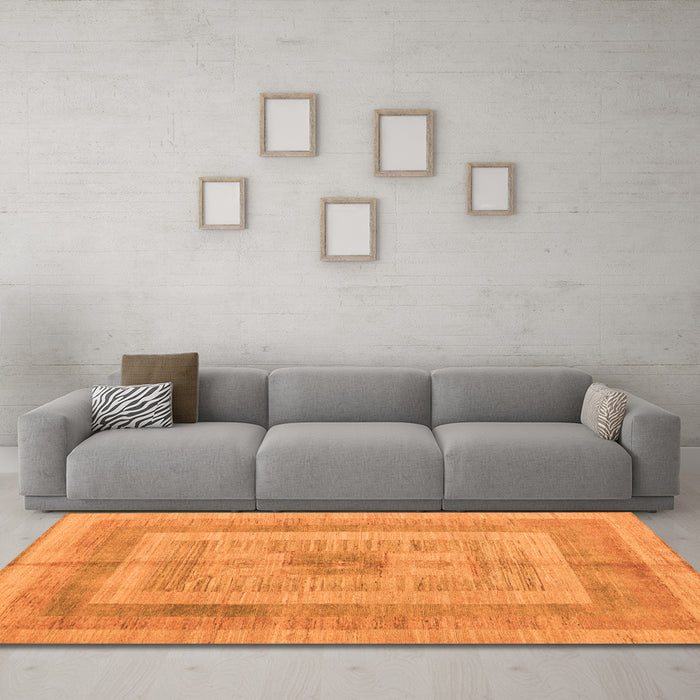Machine Washable Abstract Orange Modern Area Rugs in a Living Room, wshabs4949org