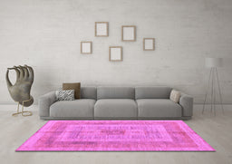 Machine Washable Abstract Purple Modern Area Rugs in a Living Room, wshabs4949pur