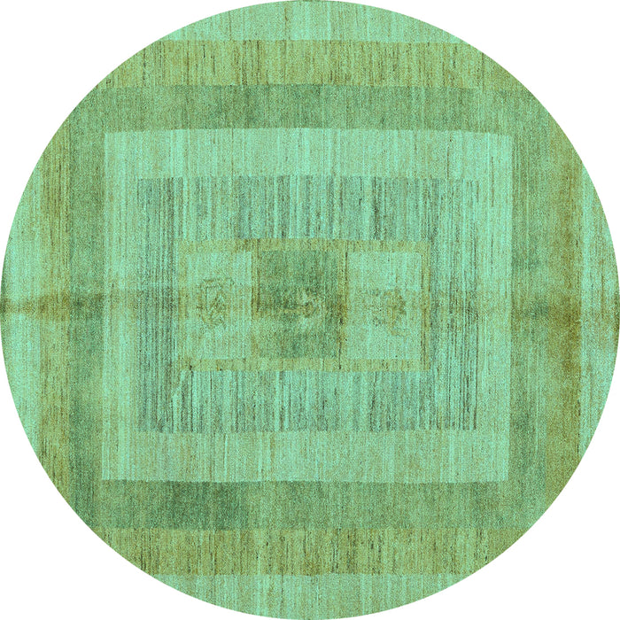 Round Abstract Turquoise Modern Rug, abs4949turq