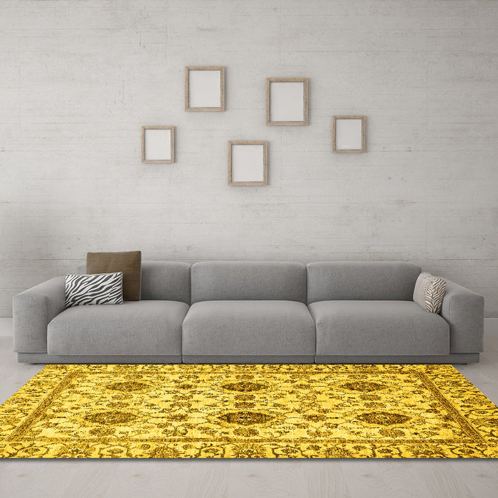 Machine Washable Abstract Yellow Modern Rug in a Living Room, wshabs494yw