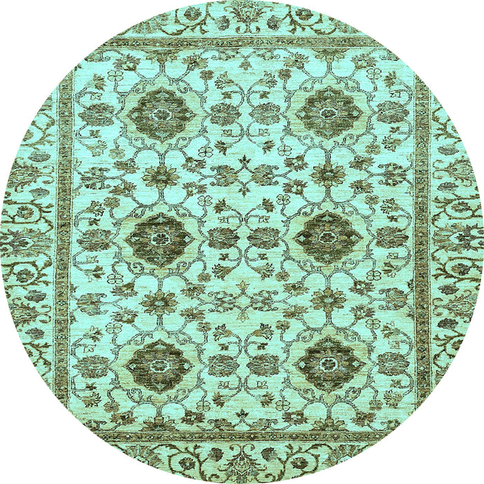 Round Abstract Light Blue Modern Rug, abs494lblu