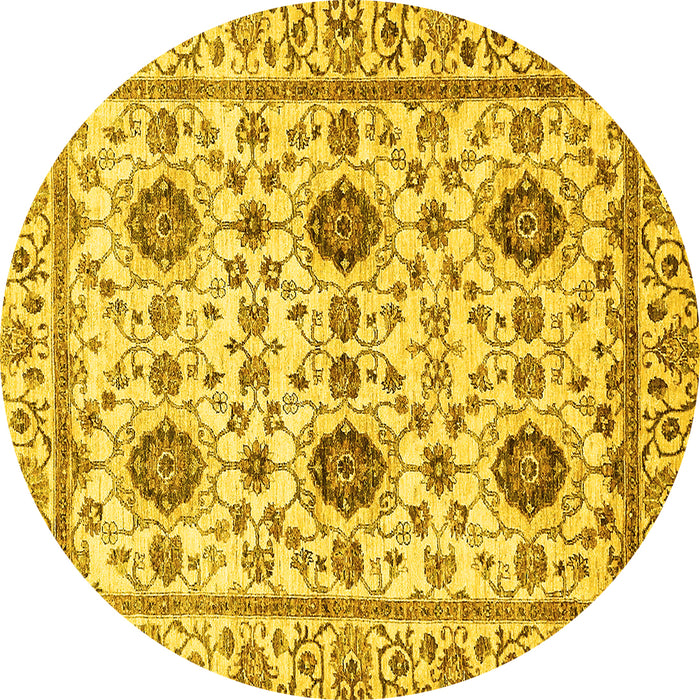 Round Machine Washable Abstract Yellow Modern Rug, wshabs494yw