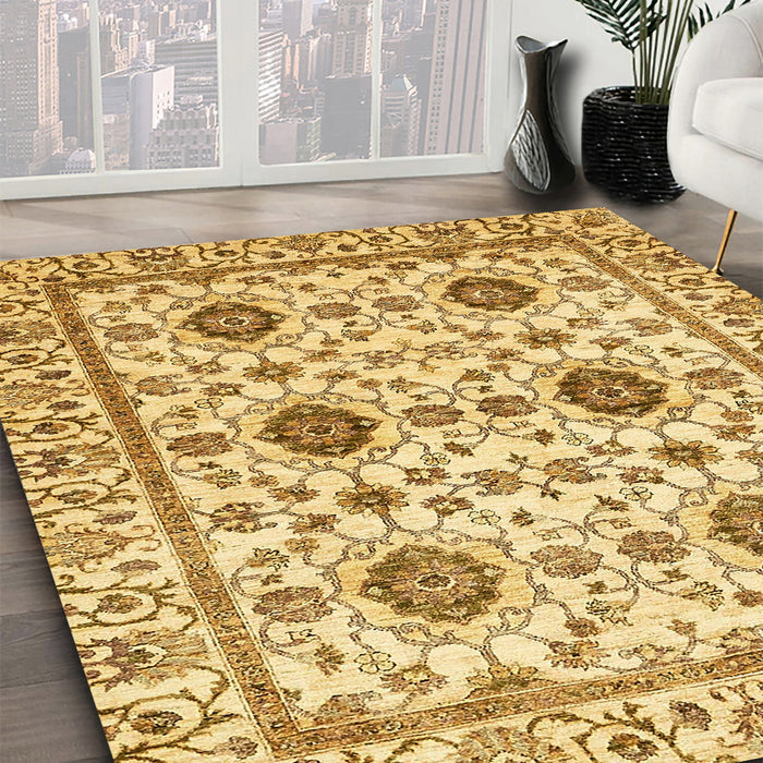 Abstract Chrome Gold Yellow Modern Rug in Family Room, abs494