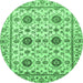 Round Machine Washable Abstract Emerald Green Modern Area Rugs, wshabs494emgrn