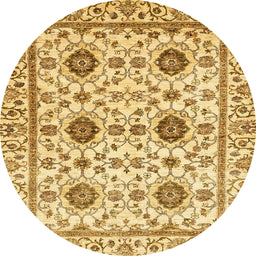 Round Abstract Chrome Gold Yellow Modern Rug, abs494