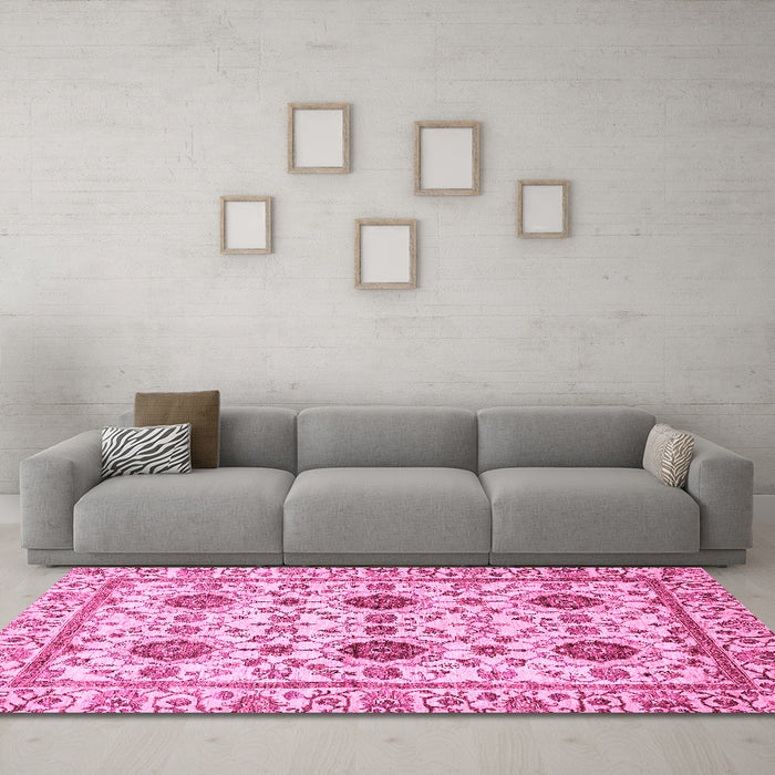 Machine Washable Abstract Pink Modern Rug in a Living Room, wshabs494pnk