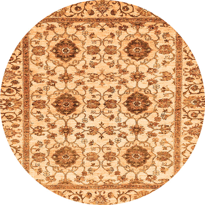 Round Machine Washable Abstract Orange Modern Area Rugs, wshabs494org