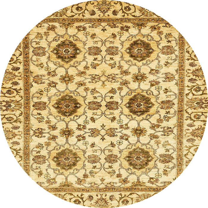 Round Machine Washable Abstract Chrome Gold Yellow Rug, wshabs494