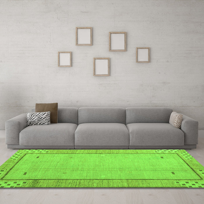 Machine Washable Abstract Green Modern Area Rugs in a Living Room,, wshabs4950grn