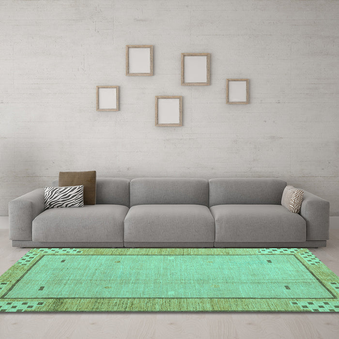 Machine Washable Abstract Turquoise Modern Area Rugs in a Living Room,, wshabs4950turq