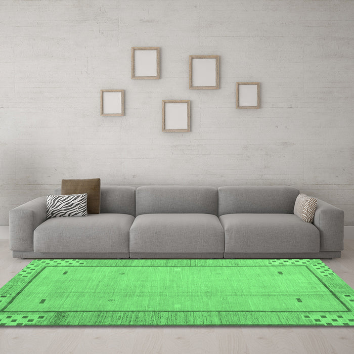 Machine Washable Abstract Emerald Green Modern Area Rugs in a Living Room,, wshabs4950emgrn