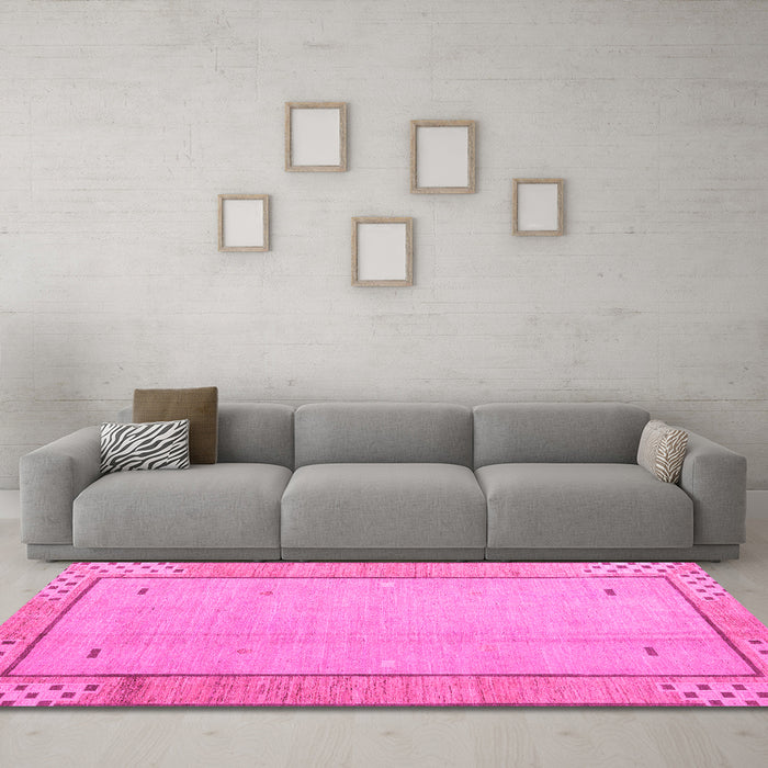 Machine Washable Abstract Pink Modern Rug in a Living Room, wshabs4950pnk