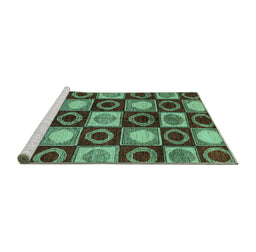 Sideview of Machine Washable Abstract Turquoise Modern Area Rugs, wshabs4951turq
