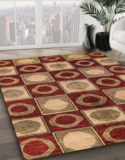 Abstract Red Modern Rug in Family Room, abs4951