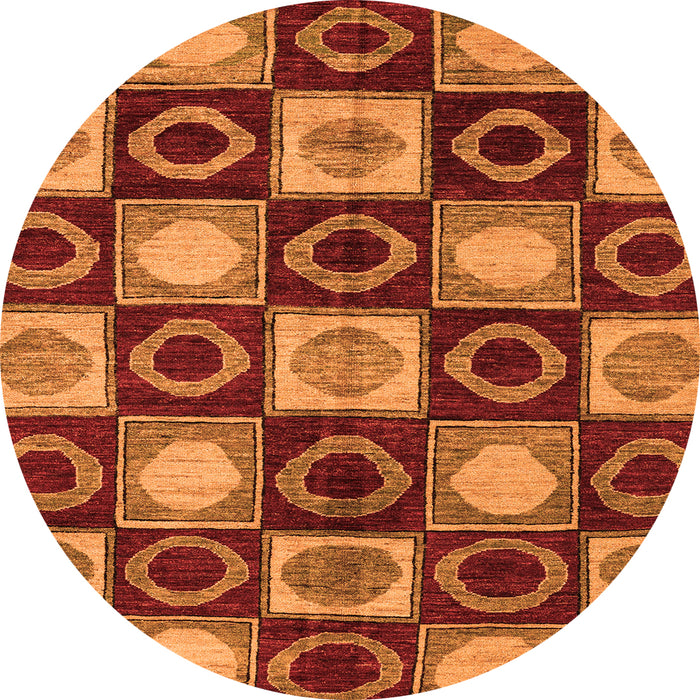 Round Machine Washable Abstract Orange Modern Area Rugs, wshabs4951org