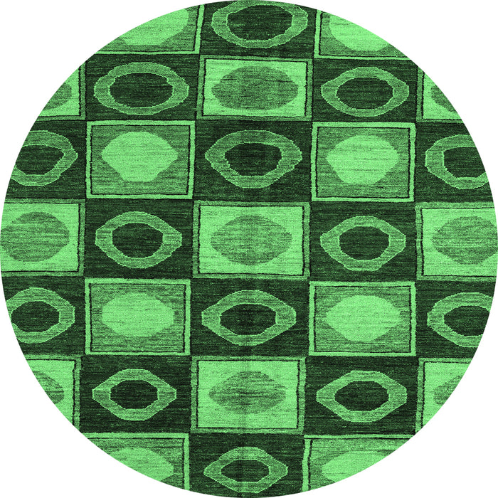 Round Machine Washable Abstract Emerald Green Modern Area Rugs, wshabs4951emgrn