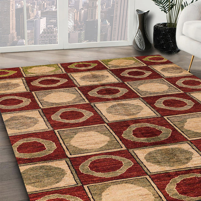 Abstract Red Modern Rug in Family Room, abs4951