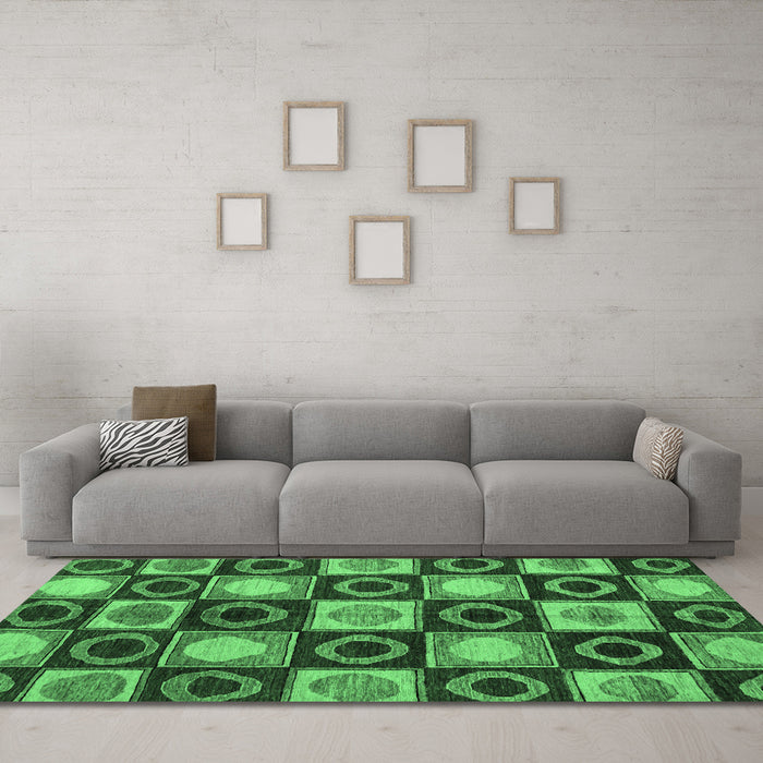 Machine Washable Abstract Emerald Green Modern Area Rugs in a Living Room,, wshabs4951emgrn