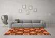 Machine Washable Abstract Orange Modern Area Rugs in a Living Room, wshabs4951org