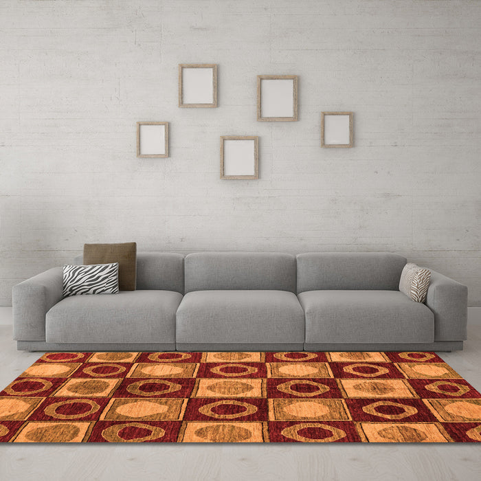 Machine Washable Abstract Orange Modern Area Rugs in a Living Room, wshabs4951org