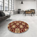 Round Machine Washable Abstract Tomato Red Rug in a Office, wshabs4951