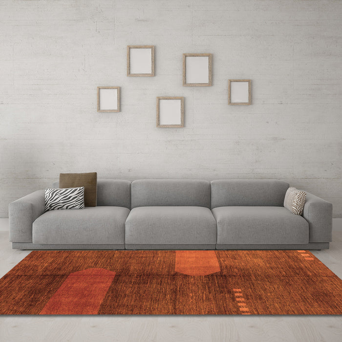 Machine Washable Abstract Orange Modern Area Rugs in a Living Room, wshabs4953org