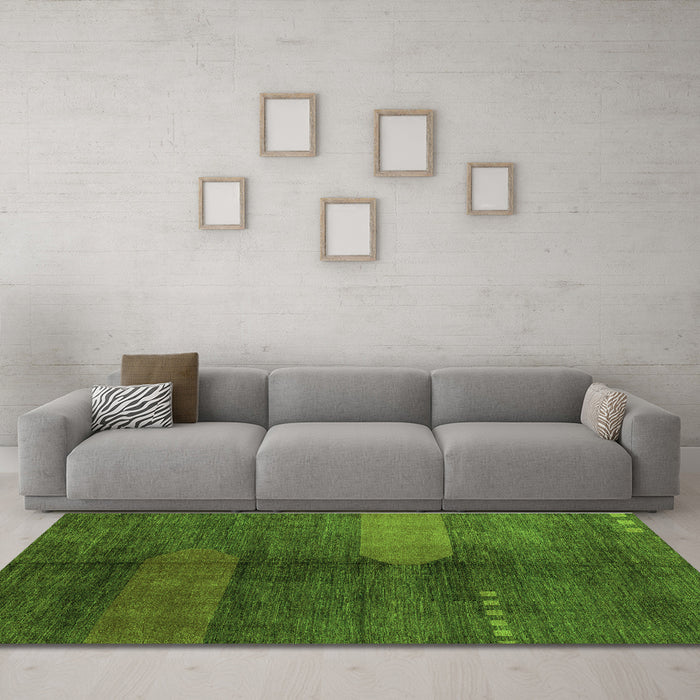 Machine Washable Abstract Green Modern Area Rugs in a Living Room,, wshabs4953grn