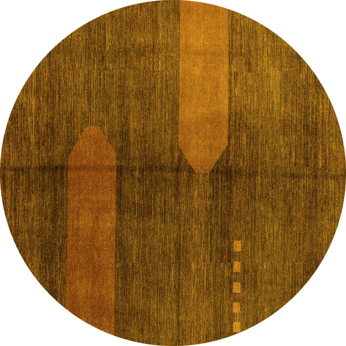 Round Abstract Yellow Modern Rug, abs4953yw