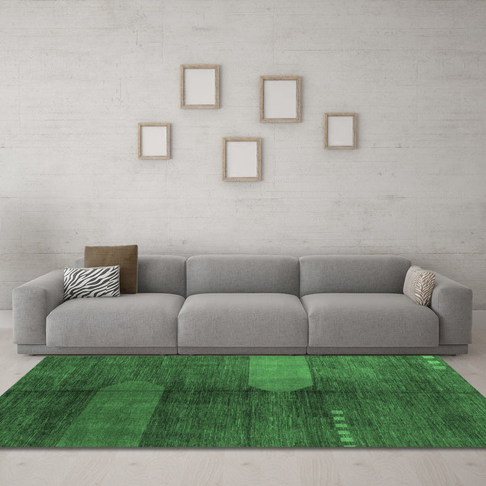 Machine Washable Abstract Emerald Green Modern Area Rugs in a Living Room,, wshabs4953emgrn