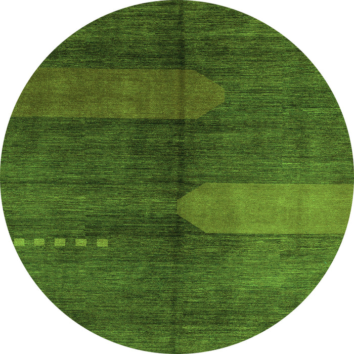 Round Machine Washable Abstract Green Modern Area Rugs, wshabs4953grn