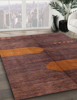 Machine Washable Abstract Vermilion Red Rug in a Family Room, wshabs4953