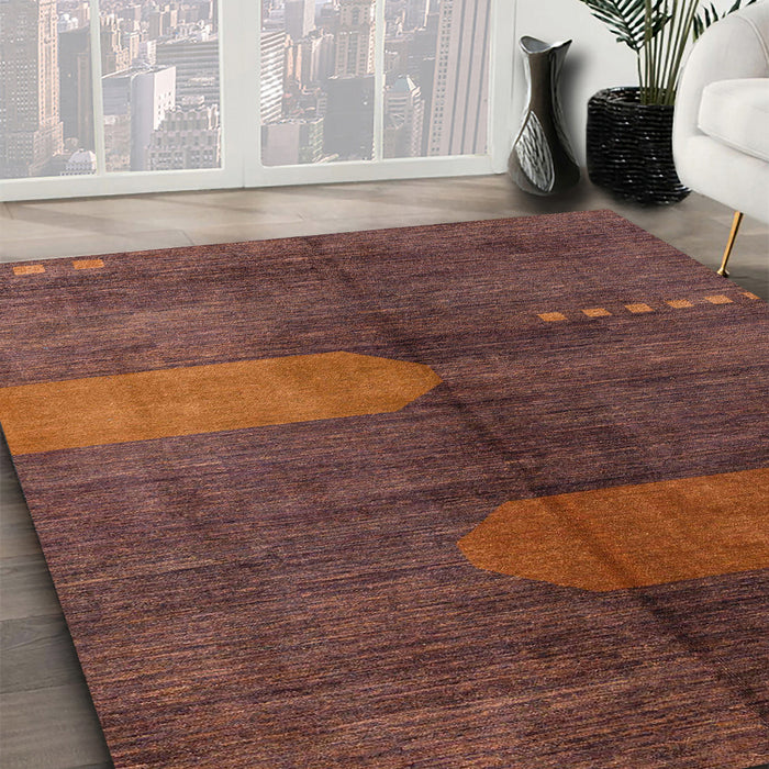 Machine Washable Abstract Vermilion Red Rug in a Family Room, wshabs4953
